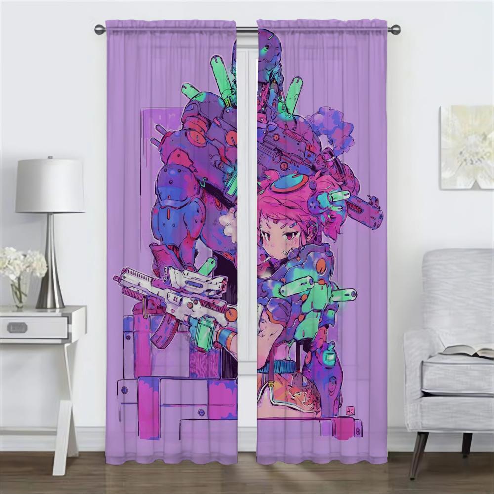 Vaporwave Cybernetic Art Elegant Room Curtains for Camera Kitchen Curtains 2 Pieces Shades Halloween Decoration Partition Living