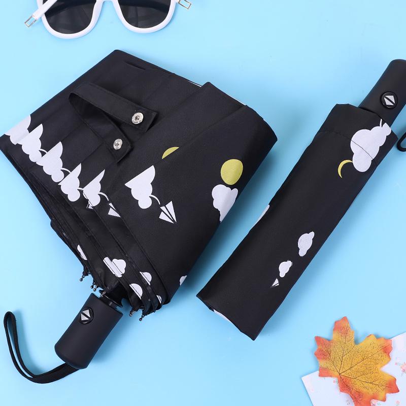 UV Black Glue Automatic Three-Fold Sun/Rain Dual-Use Umbrella with Logo Printing - Sun Protection & Rain Shield