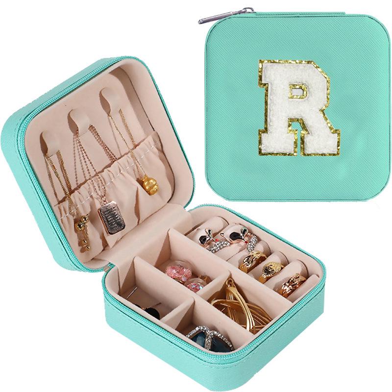 Large Capacity Jewelry Box for Stud Earrings and Rings - Portable Leather Storage with Letter Design