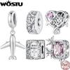 925 Sterling Silver Retro Butterfly Stopper Buckle Square Bible Beads Pink Faith Charms Fit Original Bracelet DIY Gifts