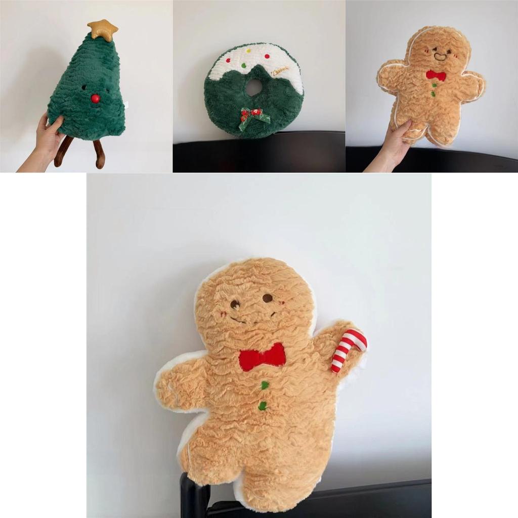 Christmas Plush Pillow With Cartoon Gingerbread Man Design For Holiday Decor And Gifts
