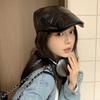 Women Solid Color PU Leather Beret Cap Retro Japanese Korean Girl Forward Caps Spring Autumn Newsboy Sunshade Peaked Hat