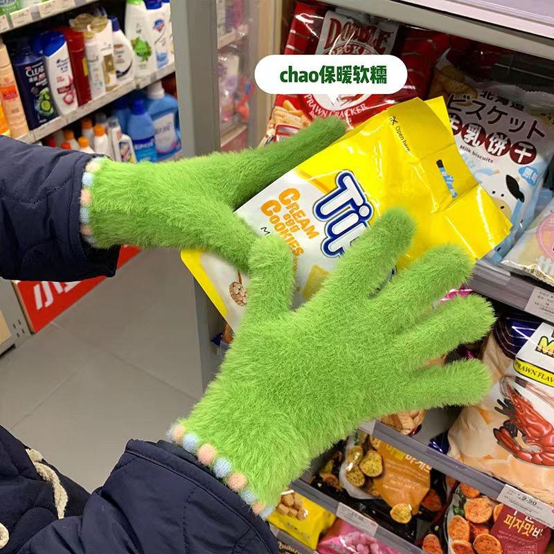 

Милые перчатки с сенсорным экраном конфетного цвета, плюшевые, с пятью пальцами, женские, зимние, теплые, на флисовой подкладке, толстые, для верховой езды