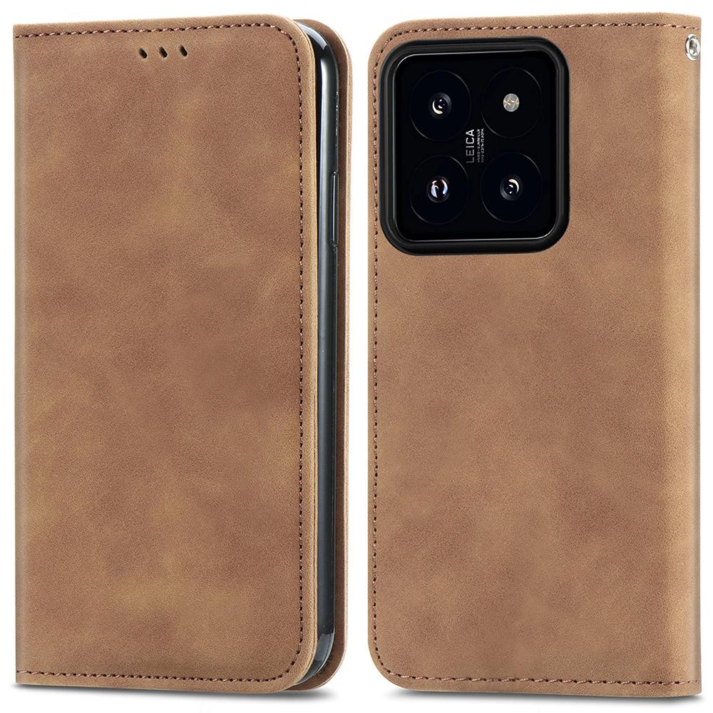 

For Xiaomi 14T Leather Case with Card Holder Magnetic Absorption Phone Cover Brown