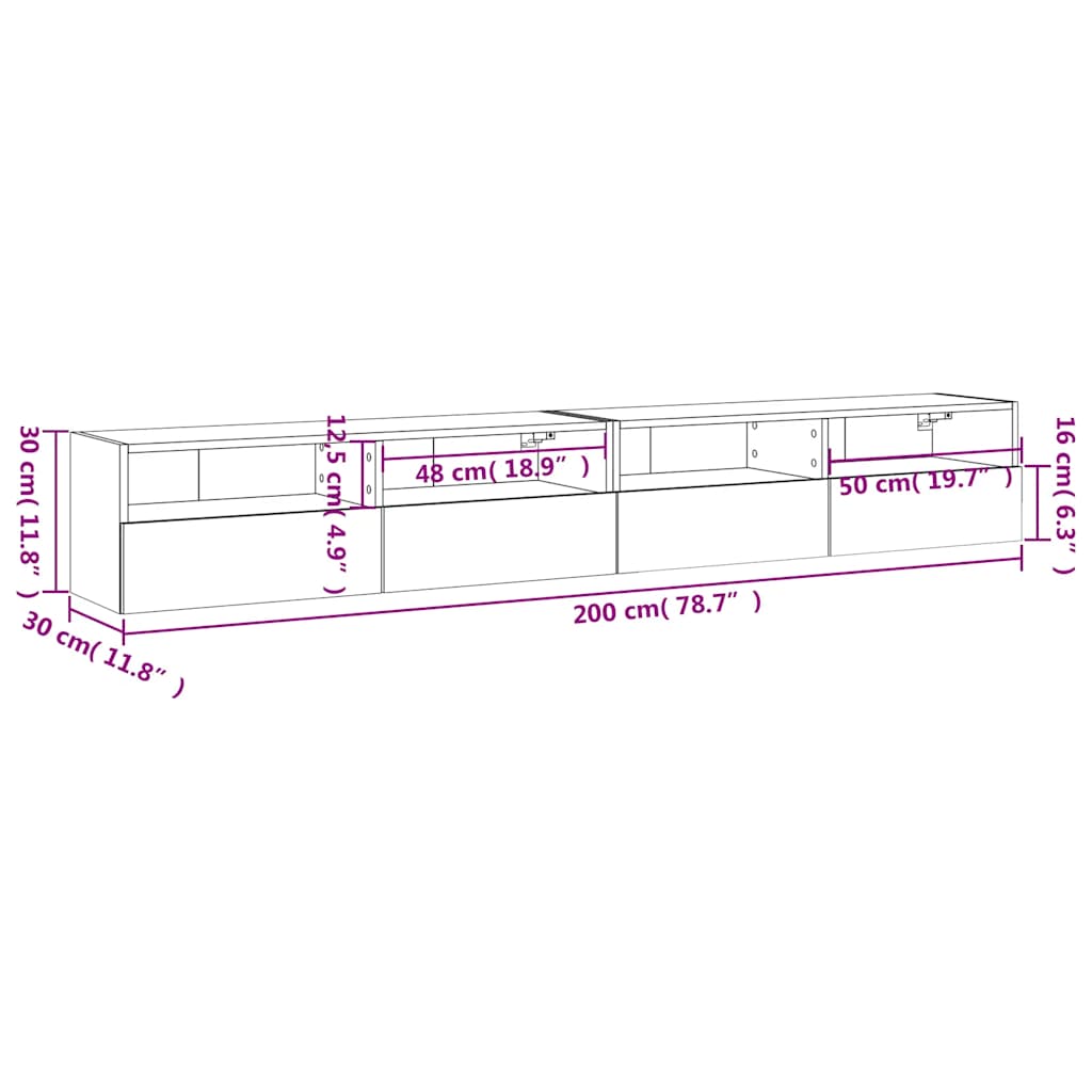 TV Wall Cabinets 2 pcs Sonoma Oak 100 x 30 x 30 cm Particleboard