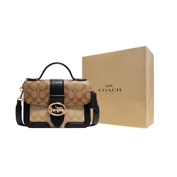 New COACH Georgie Leather Handheld Bag Handbag Shoulder Bag Crossbody Bag Small Size Women's Black & Brown 6192-IMRKY