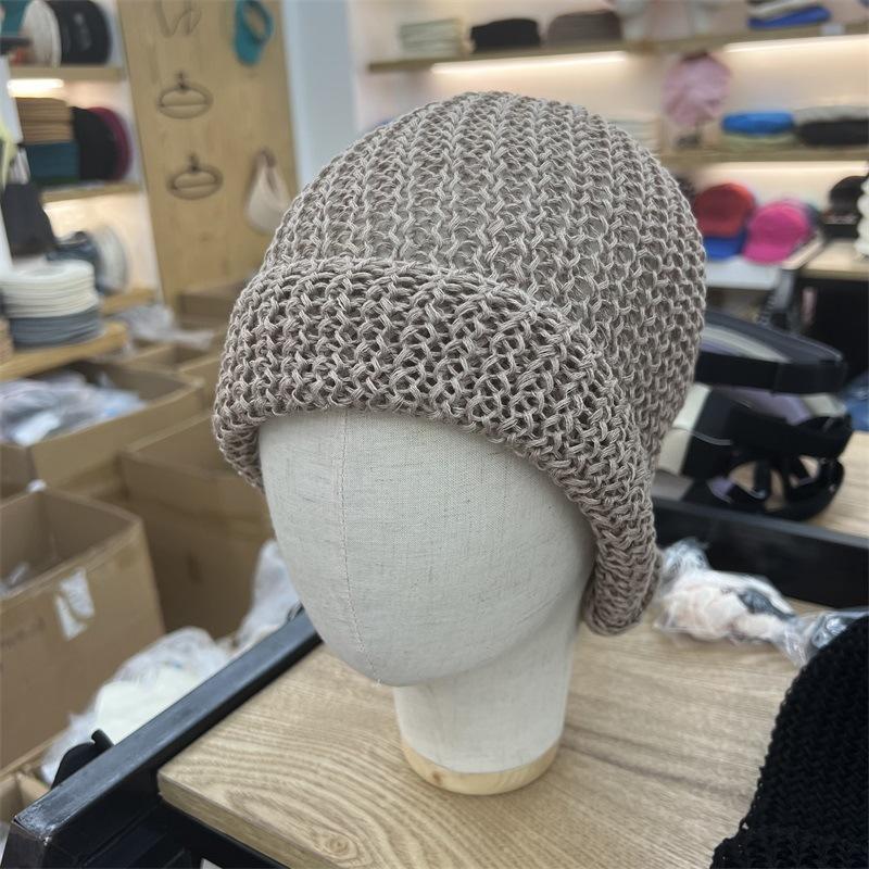 

Summer new knitted bamboo and linen breathable stacking hat women s fashion literary soft fashion bag head hat can be washed M（56-58cm） хаки