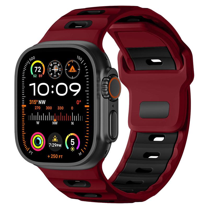 

Silicone Watch Strap for Apple Watch Ultra 2 49mm 46mm 44mm 42mm 38mm Breathable Sport Watch Band iwatch Series 10 46mm 9 8 se 7 42-44-45-49-S10 46mm червоний колір чорний