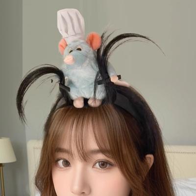 Cooking Mouse King Headband with 2 Clips Lightweight Plush Mouse Hair Band Anti-slip Stuffed Animal Hair Loop Women Girls Hair Accessories Headwear
