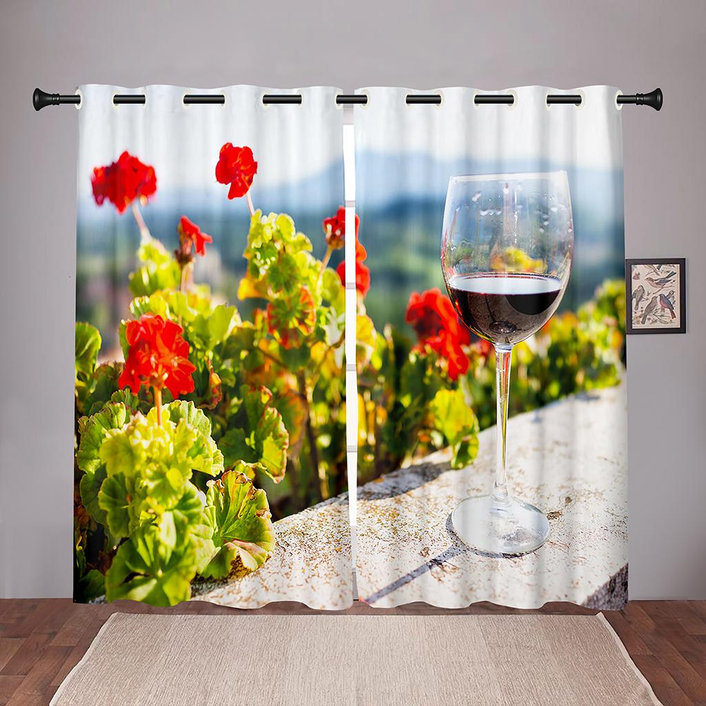 90% Shading Thick Red Wine Cellar Barrel Vintage Blackout Window Curtains For Bedroom Living Room Bathroom Kicthen Door Hall