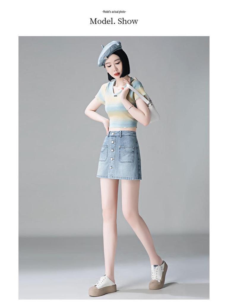 Spring 2026 Women's Retro Denim High-Waist Skort - Slimming, A-Line Design