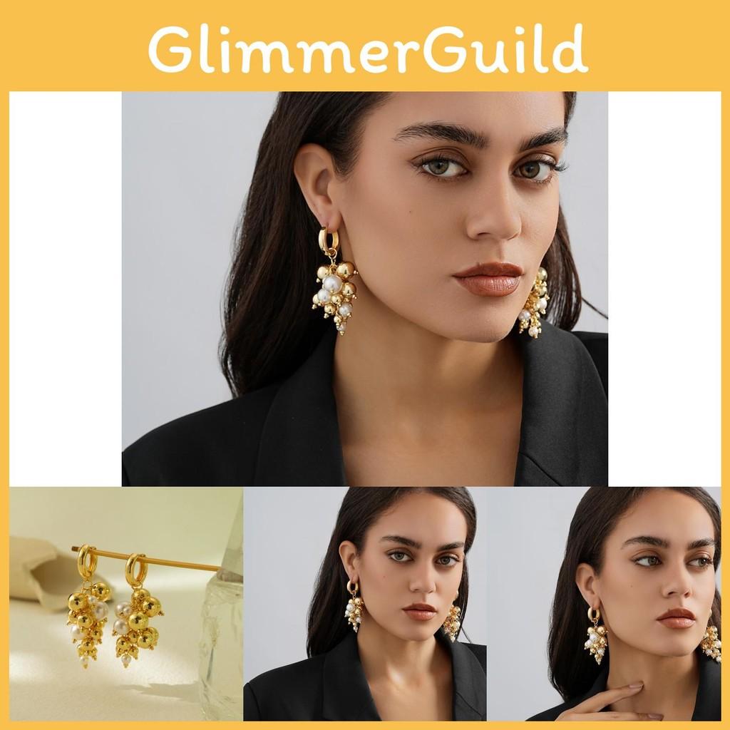 Alloy Chic Gold Geometric Earrings With Faux Pearl Detail Everyday Elegance