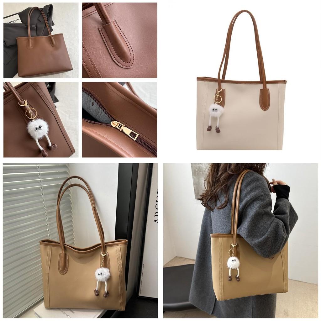 Stylish Black White Brown Khaki Pu Tote Bag For Autumn Winter Commuting With Versatile Design