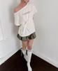 CHICKS Studded Lineup Graphic One-Shoulder Short Sleeve White