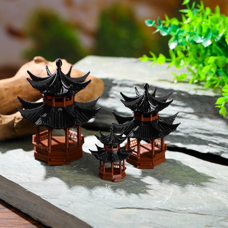 Mini Pagodestatue Modell av gammel bygning Paviljongdekorasjoner Simuleringsstatue Zenhage Akvarium Bonsai Dukkehusdekor