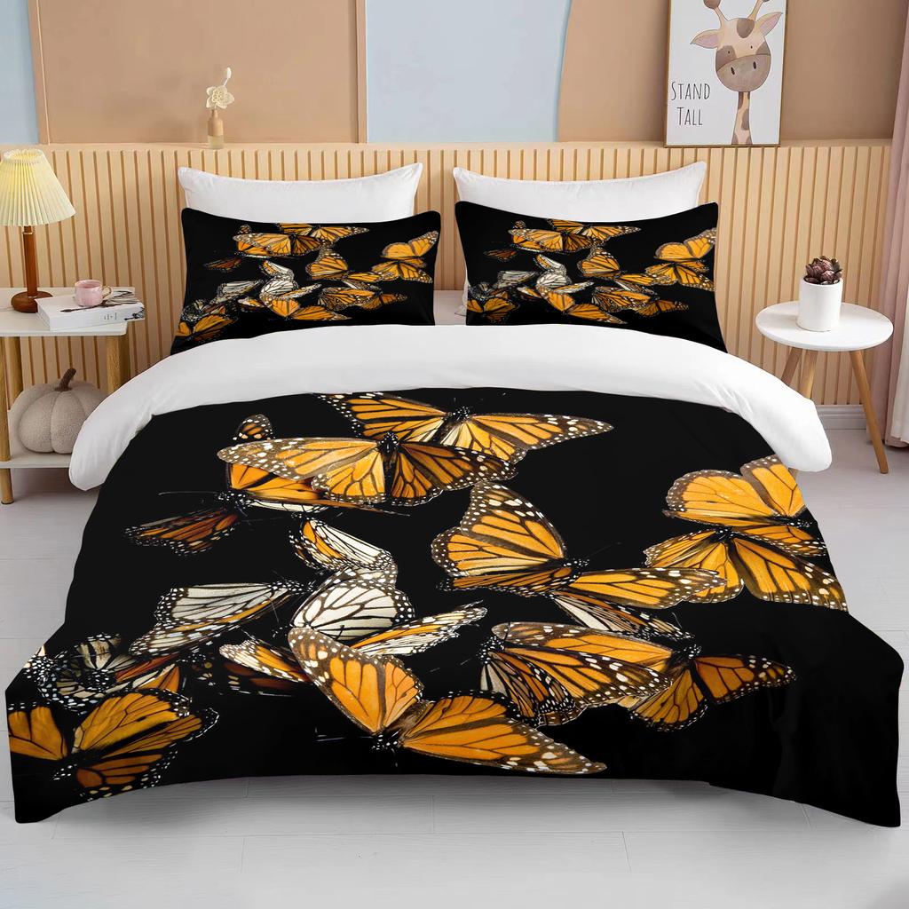 10 Sizes Gold Butterfly Bedding Set Luxury Black Duvet Cover Bedclothes 3d Printed Comforter Bedding Sets For AdultsCute Bed Set