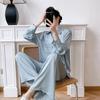 1011 new pajamas women's spring and autumn ice silk long-sleeved large-size suit summer solid color high-end wide-leg pants loungewear