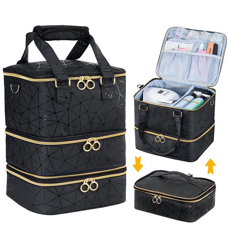 

PU Detachable Three-Layer Nail Polish & Essential Oil Storage Bag - Large Capacity, Portable Makeup Bag for 60 Bottles