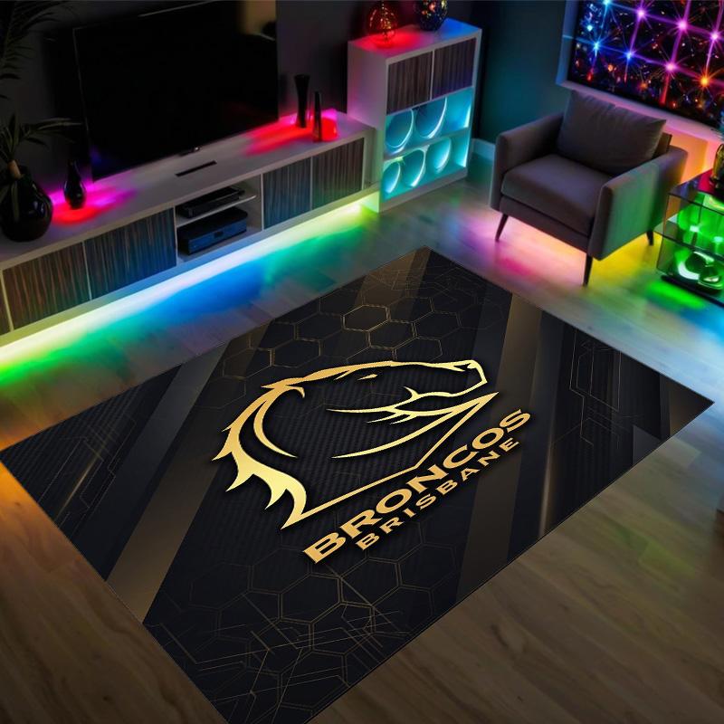 Brisbane Broncos Design Crystal Velvet Carpet Cozy Non?Slip Printed Rug For Bedroom Living Room Entrance