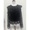 Solid Color Bottoming Sexy Hollow Lace Long-sleeved Women's Lace Shirt Jacket Top