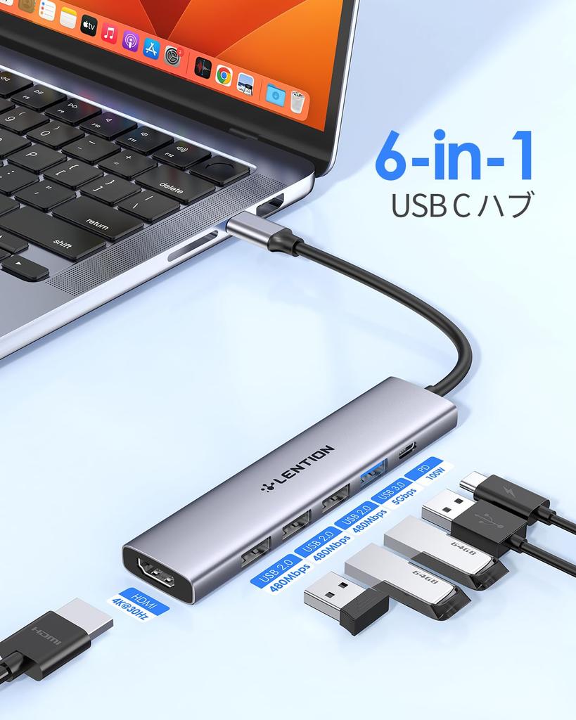 LENTION USB C Hub 100W PD Fast USB 4K USB To Converter Data Transfer Compatible with MacBook Pro iPhone 15 Plus Pro iPad Pro Surface Pro and More