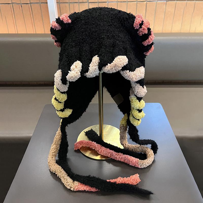 Dopamine Cat Ears Plush Bomber Hat Women Autumn Winter Cycling Cold And Warm Face Small Bag Head Ear Protection Knitted Hat