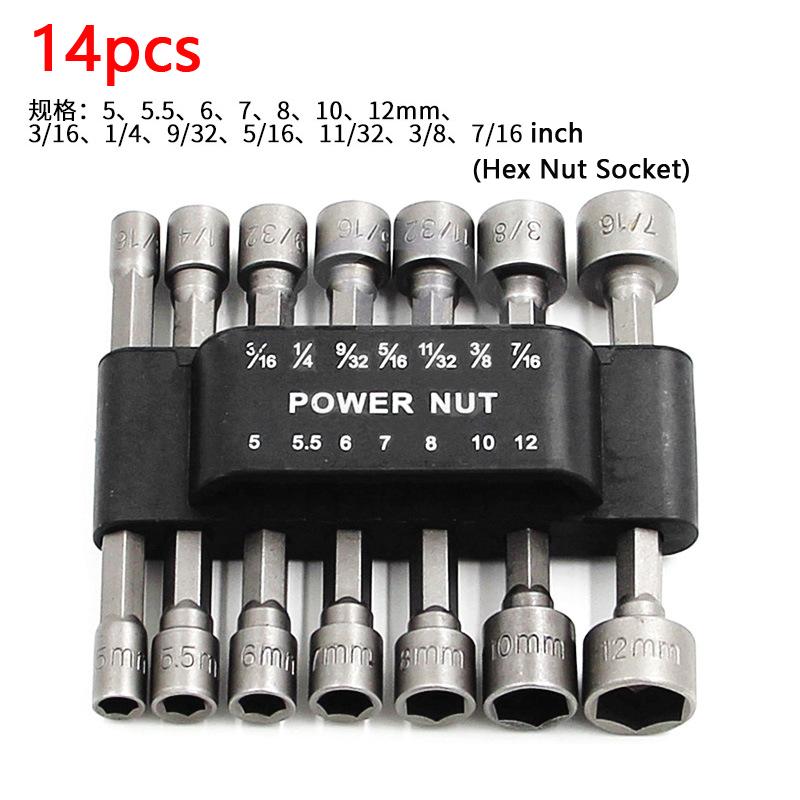 9/14 Pcs Hexagonal Handle Air Screwdriver Socket 1/4 Hexagonal Nut Socket Hexagonal Bit Socket For Electric Screwdrivers