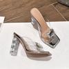 Fashion Crystal Women High Heels Slippers Square Toe Heeled Sandals Luxury Chunky Sexy Shoes Designer 2025 Dress Party Summer New Pumps