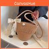 Decoration Solid Bow Color Children Woven Shoulder Bag For Summer Daily Use