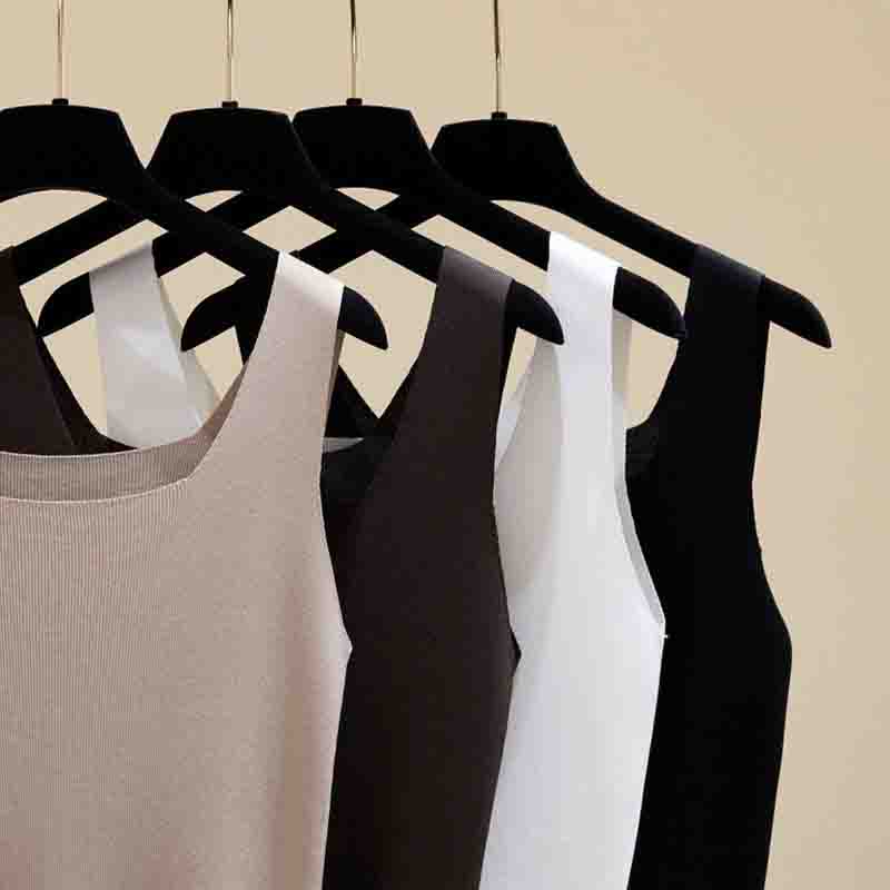 Fashion New Summer Sleeveless Knitted Tank Tops Women Square Collar Black White Knitted Vest Tanks Camis Women Tops JJ22