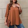 Women's Fashion Solid Casual V-Neck Long Sleeve Top