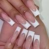 24Pcs Leopard Print Press On Nails With Bow Rhinestone Long Square French Fake Nail Tips