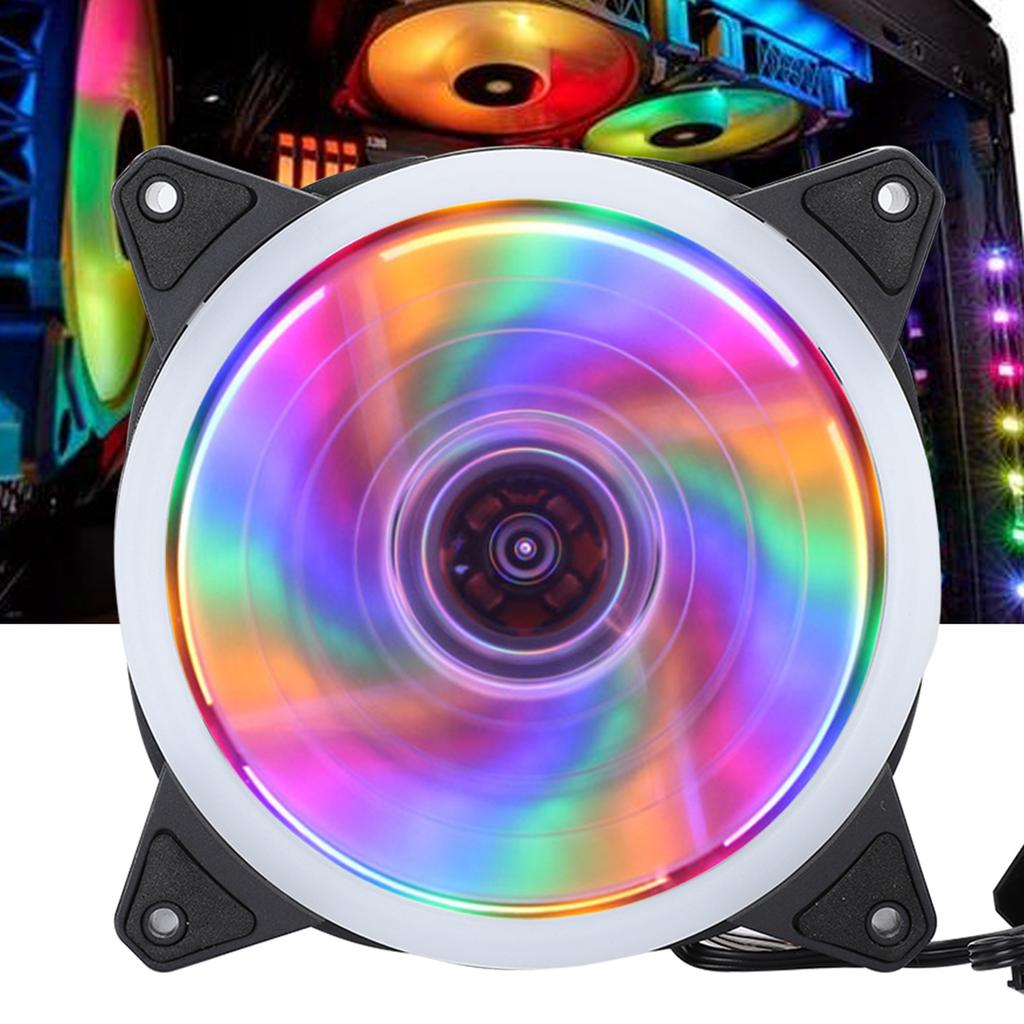 RGB Fan Multicolored Chassis Fans Desktop Computer CPU Cooling Aurora Silent 12cm(Aurora Double Aperture Multicolored