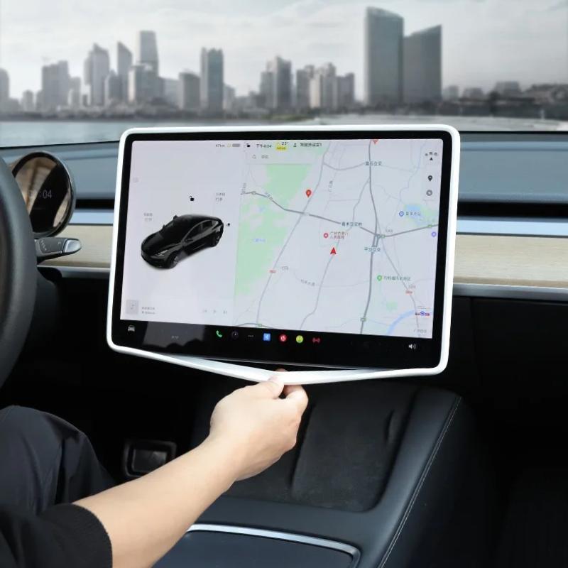Für Tesla Model 3 / Y Silikon Schutzrahmen Kantenabdeckung Mittelkonsolen-Display Navigationsbildschirm Schutzfolie Autozubehör