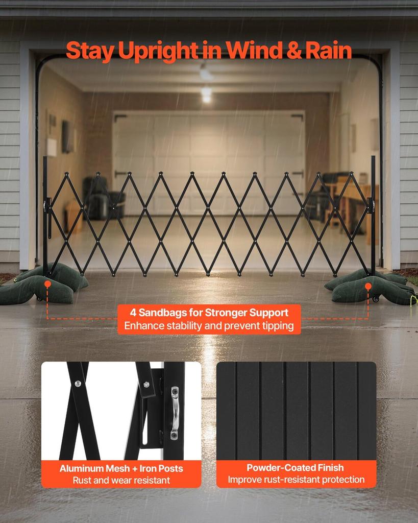Expandable Barricade, 3.37m Expandable Safety Barrier, Flexible Mobile Barricade with Locking Casters, Portable Folding Security Gate Metal Traffic