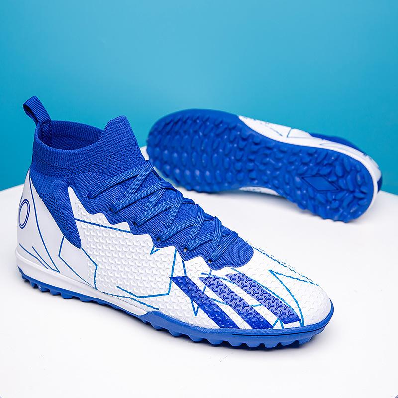 A pair of shipped X10 fly-woven football shoes men's high-top long nails TF broken nails grass training shoes