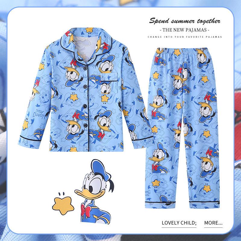 Children's Spring/Autumn Cartoon Print Pajamas, Long-Sleeve Cardigan Style for Boys and Girls