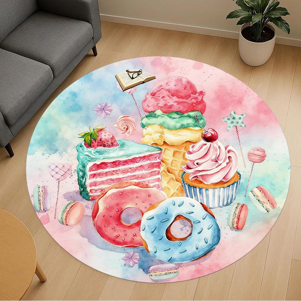 1pc Sweets Desserts Round Chair Mat Office Area Rug - Non-Slip, Floor Mat for Office, Bedroom, and Indoor Decor P127293