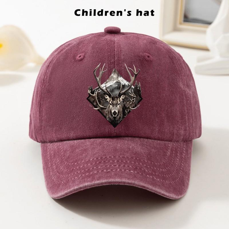 Deer Stag Mountain Print Vintage Baseball Cap Soft Top Adjustable Outdoor Youth Hat