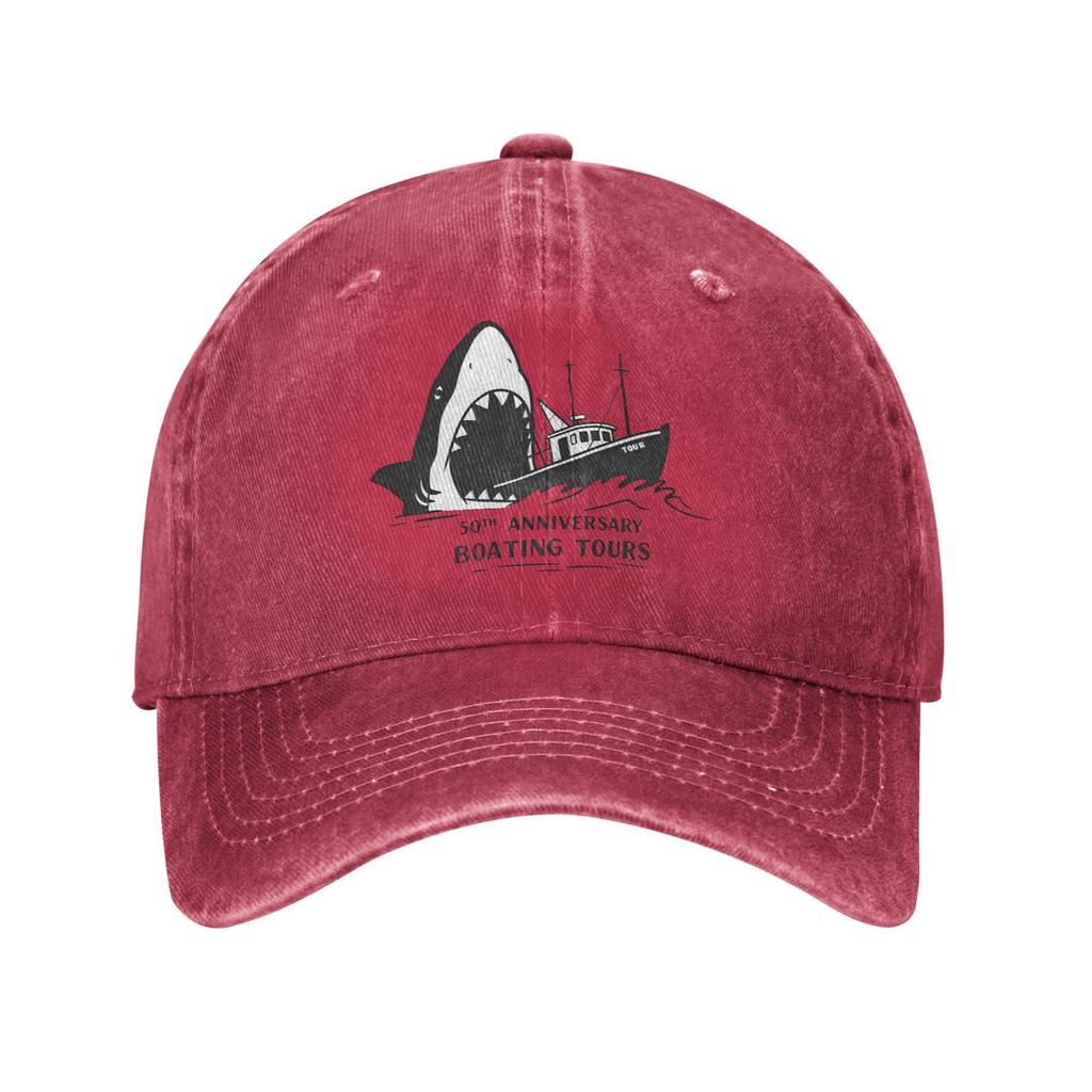 Bonés de Beisebol Vintage Dentes de Tubarão 50º Aniversário do Filme Unissex Snapback de Sarja Desgastada Clássico Tubarão Chapéus de Presente de Verão para Exterior