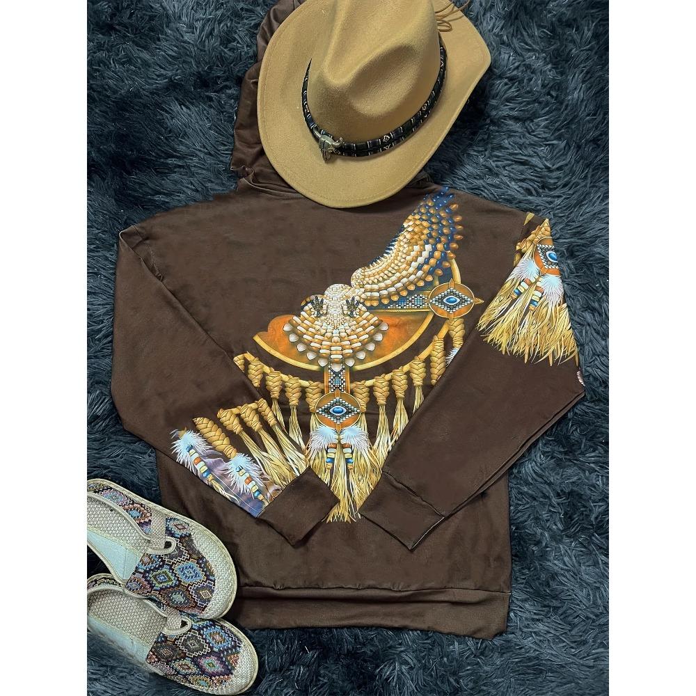 Damen Freizeitmode Rundhals Pullover Hoodie Western ethnischer Stil Retro-Print Damen Top Hoodie