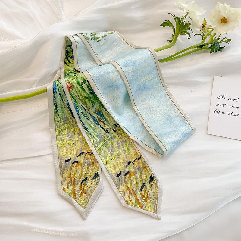 

Spring Summer Novelty Green Temperament Silk Scarf Small Long Hair Band Women Scarves Tie Bag Ribbon Decorative Scarf NEW 7X130CM