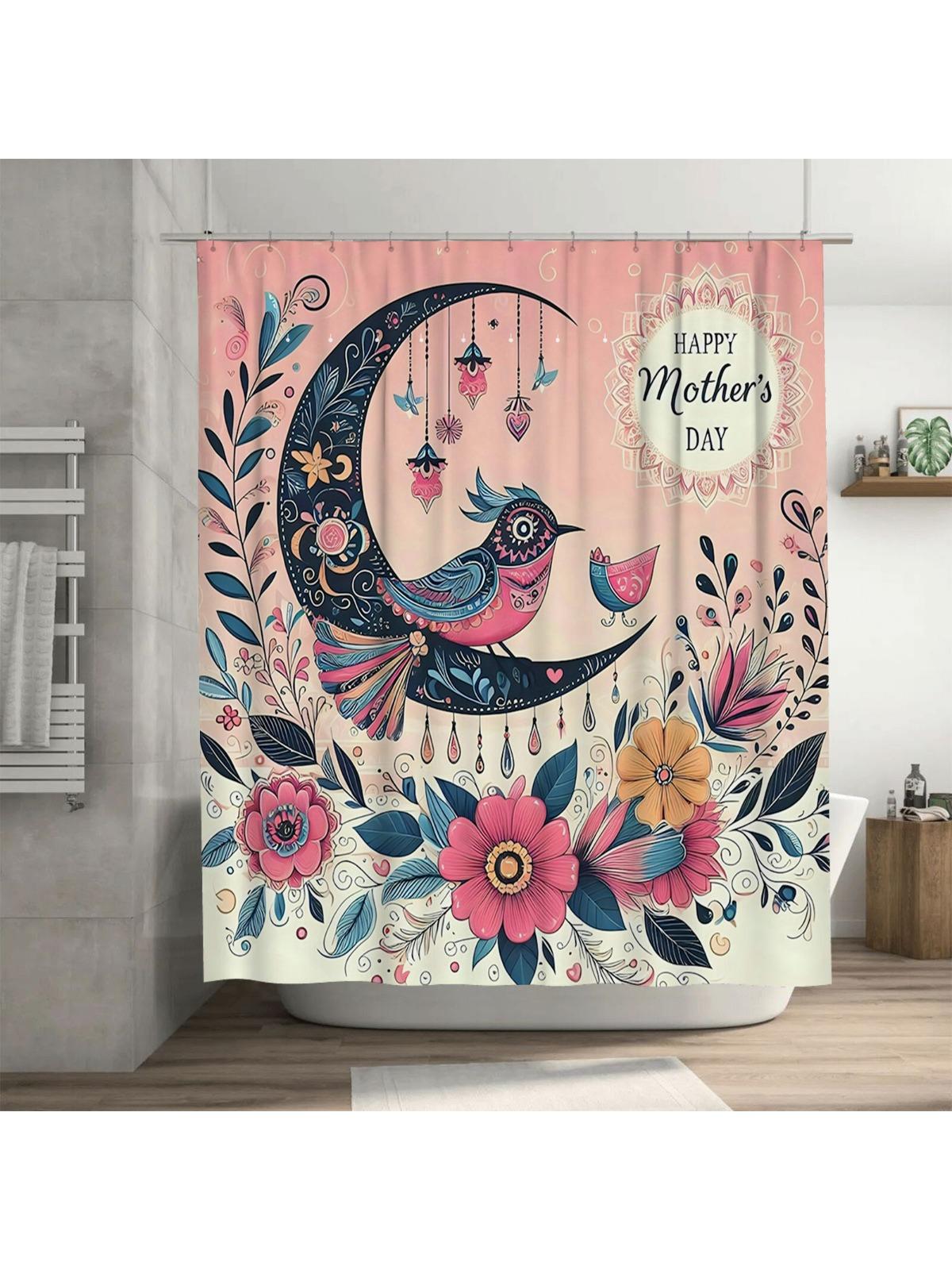 

Happy Mother s Day Shower Curtain | Floral and Bird Design 90X180cm