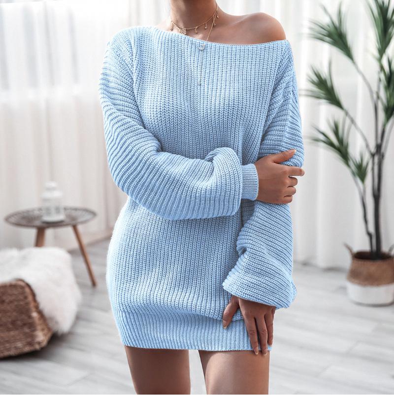 Women's Knit Off-Shoulder Lantern Sleeve Sweater Dress - Autumn/Winter 2025 Collection