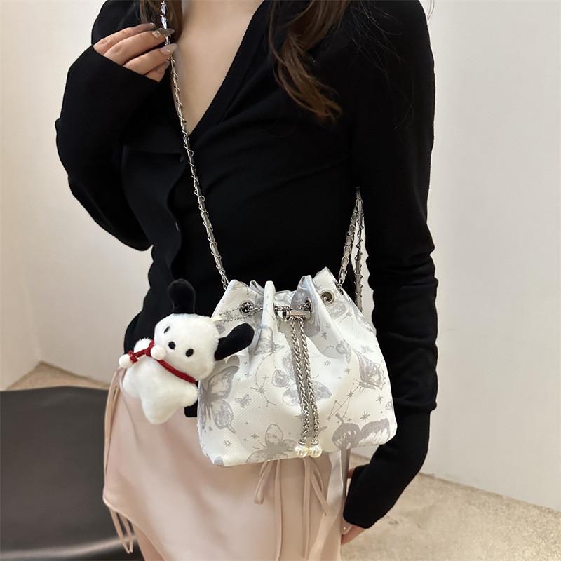Fashionable Street Style Bucket Bag Simple Pu Shoulder Bag With Phone Pocket