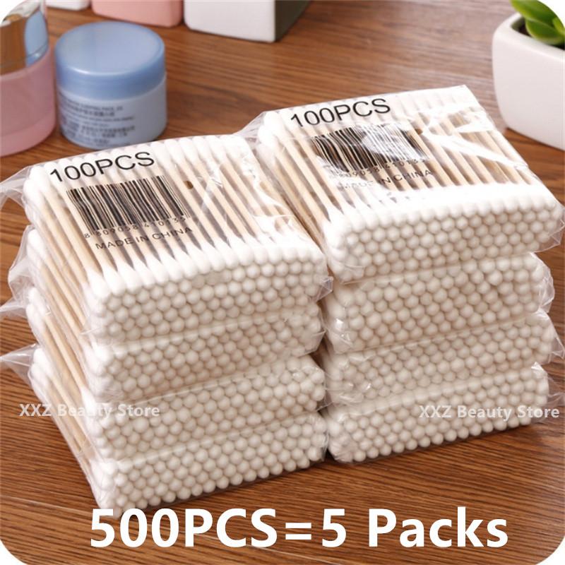 100/500/1000/2000pcs Double Head Women Makeup Cotton Buds Tip Cotton Swab For Wood Sticks Nose Ears Cleaning Health Care Tools