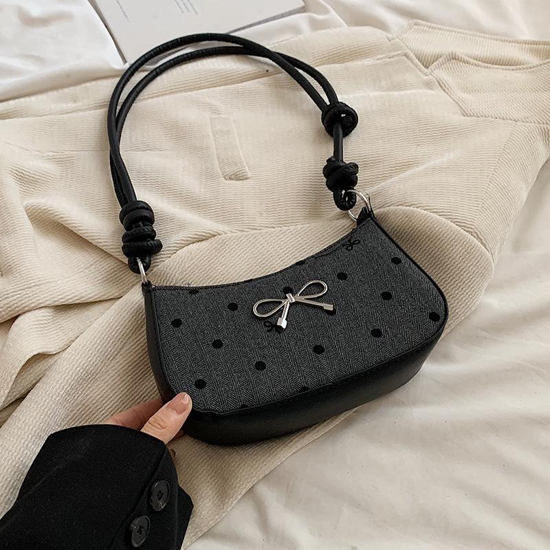 Popular Bow Polka Dot Underarm Bag Fashionable Simple Shoulder Bag French Niche Versatile Crossbody Bag