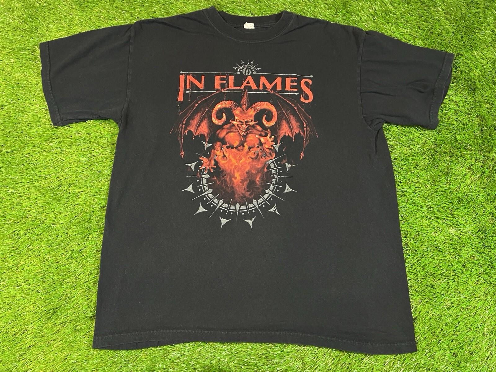 Vintage 2000s In Flames Demon Devil Band T-Shirt Melodic Death Metal Y2K - LARGE Unisex T-Shirt L