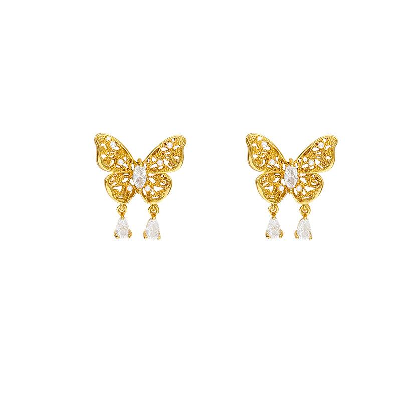New Chinese-style sweet butterfly stud earrings with diamonds, versatile earrings, women's simple and unique temperament, high-end super fairy ear