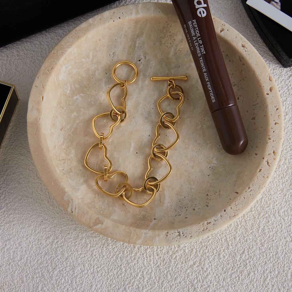 Yori Trendy Simple Hollow Heart Chain OT Buckle Bracelet 18K PVD Plated Statement Waterproof Summer Daily Jewelry Gift